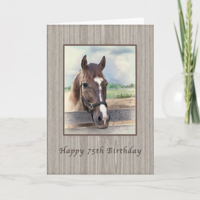 Birthday, 75th, Brown Horse with Bridle Card (Front)