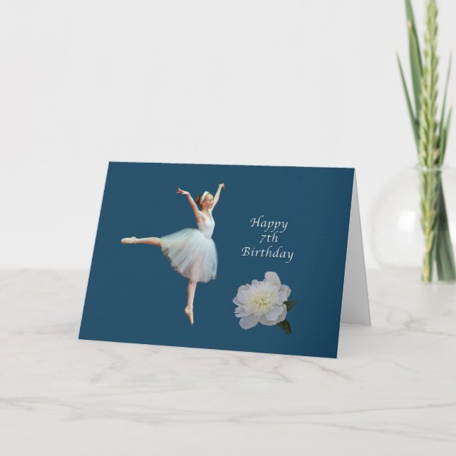 Birthday, 7th, Ballerina and White Peony Card (Front)