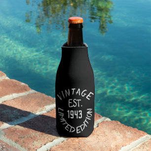 Birthday 80th Elegant Black Dad Favours Rustic Bottle Cooler