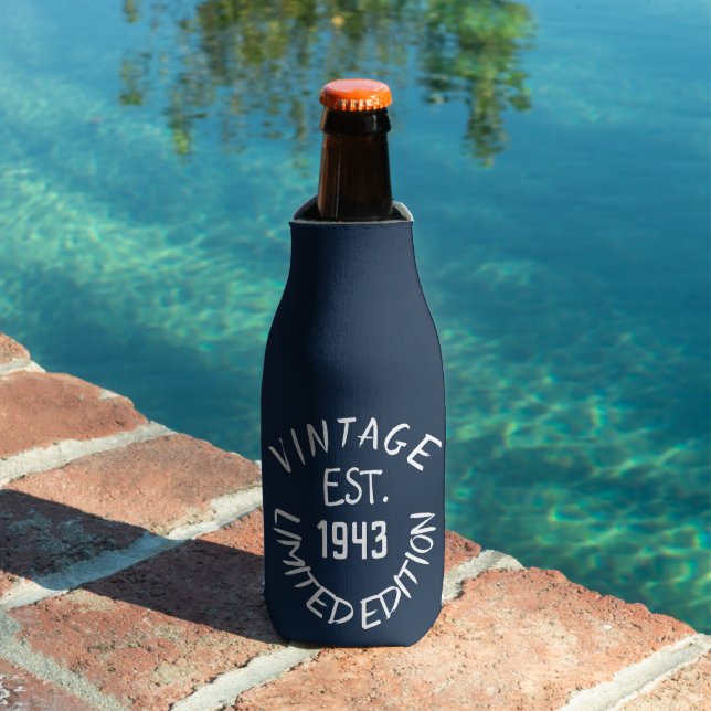 Birthday 80th Elegant Navy Blue Dad Favours Rustic Bottle Cooler (In Situ Pool)