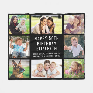Birthday 8 Photo Personalized Black Fleece Blanket