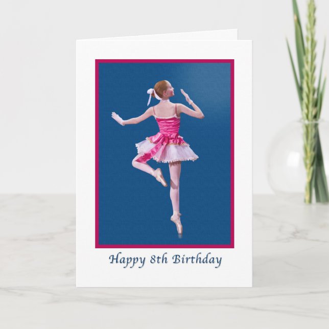 Birthday, 8th, Dancing Ballerina on Blue Card (Front)