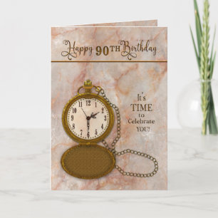 Birthday 90th Pocket Watch and Chain  Card