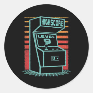 Birthday 9 Year Old Retro Gamer Level Up Unlocked Classic Round Sticker