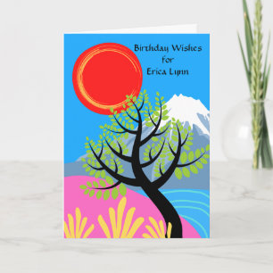 Birthday Add a Name Red Sun Mount Fuji Card