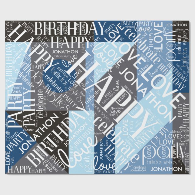 Birthday Add Long Name Colour Block Blue ID274 Wrapping Paper (Flat)