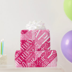 Birthday Add Long Name Colour Block Pink ID274 Wrapping Paper