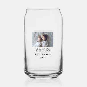 Birthday add name photo simple minimal text annive can glass