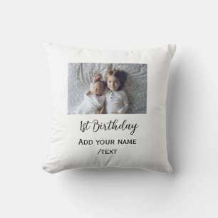 Birthday add name photo simple minimal text annive throw pillow