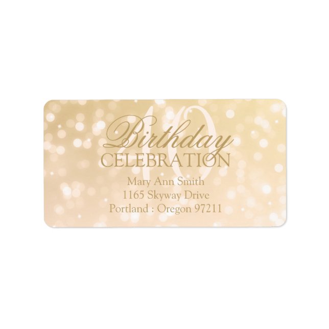 Birthday Address 40th Gold Bokeh Sparkle Lights Label (Front)