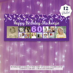 Birthday Age 12 Photo Purple Streamers Confetti Banner<br><div class="desc">Celebrate any age birthday with a personalized photo collage purple banner sign featuring 12 square pictures of photo memories through the years and your custom text and age with streamers, confetti and twinkle lights. The sample shows HAPPY BIRTHDAY NAME in a modern calligraphy script and age in editable white against...</div>