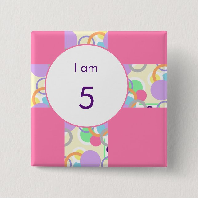 Birthday Age I Am Circle Bubble Pink Cute Pattern 2 Inch Square Button (Front)