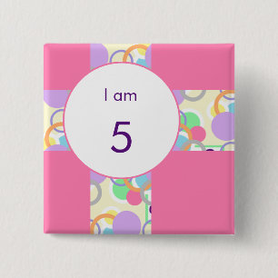 Birthday Age I Am Circle Bubble Pink Cute Pattern 2 Inch Square Button