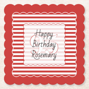 Birthday Age Red/White Simple Stripes Pattern Paper Coaster