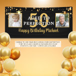 Birthday AGED TO PERFECTION Black Gold Stars Banner<br><div class="desc">Black white and gold stars birthday banner for any age birthday personalized with two photos and your custom text. The sample shows AGED TO PERFECTION over the editable age 50 and the editable greeting HAPPY BIRTHDAY NAME in a modern handwritten script font. Fun to use Then and Now photos. PHOTO...</div>