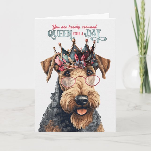 Birthday Airedale Terrier Dog Queen for a Day Card (Front)