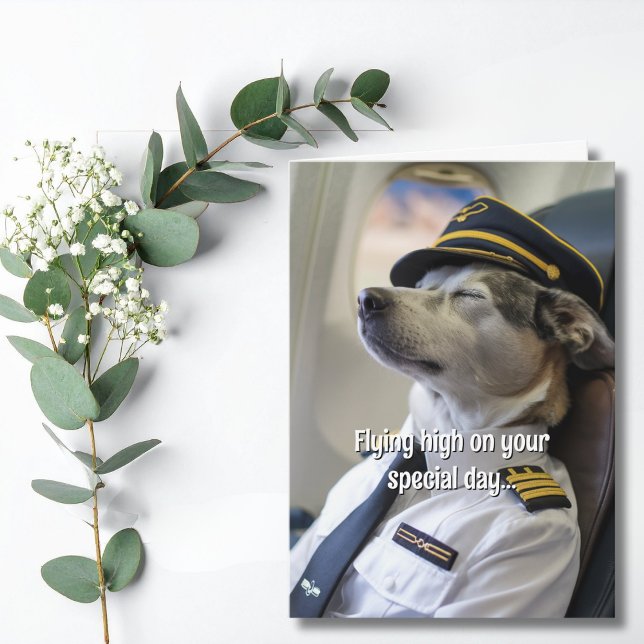 Birthday Airline Pilot Dog Airplane Funny Aviation Card (Creator Uploaded)
