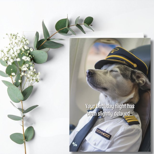 Birthday Airline Pilot Dog Airplane Funny Aviation Card (Creator Uploaded)