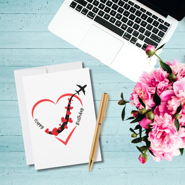 Birthday Airplane Heart Airline Flight Attendant Holiday Card (Creator Uploaded)