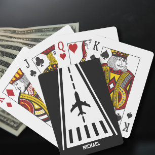 Birthday Airplane Landing Runway Black and White Playing Cards