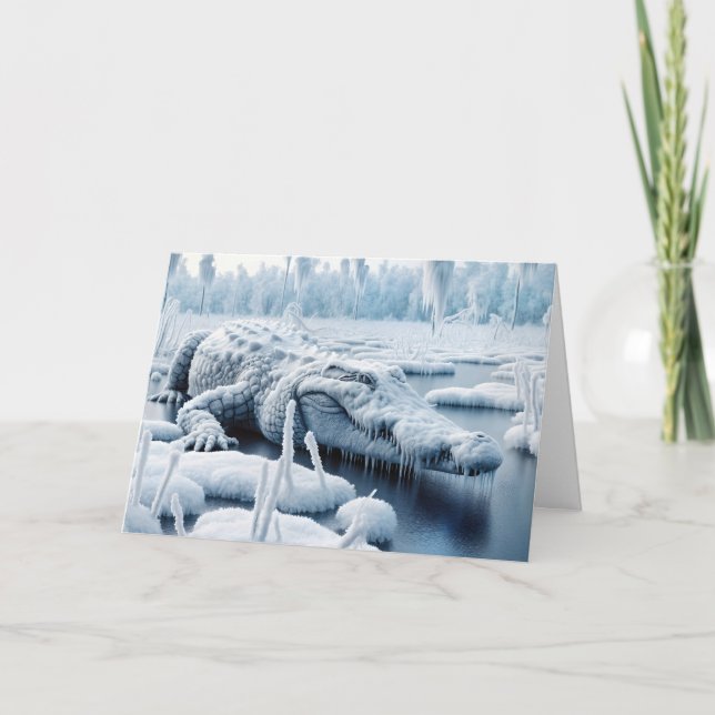 Birthday Alligator In Snowy Swamp Card (Front)