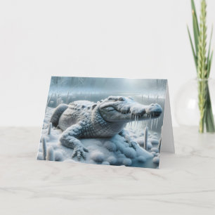 Birthday Alligator In Snowy Swamp Card