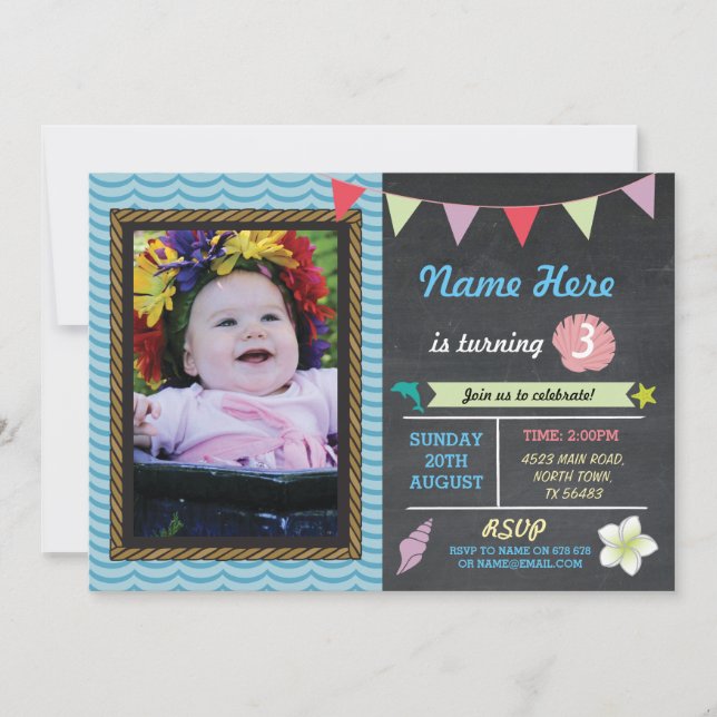 Birthday Aloha Sea Dolphin Star Photo Party Invite (Front)