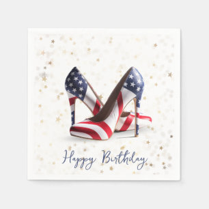 Birthday American Flag High Heel Shoes on Stars Napkin