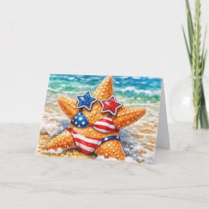 Birthday American Starfish with Flag Bikini Card