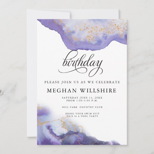 Birthday Amethyst Watercolor Geode Invitation (Front)