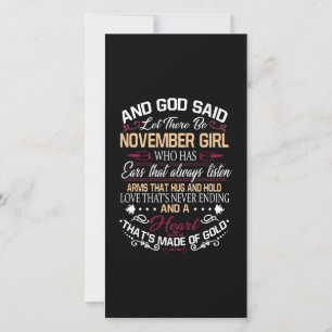 Birthday   And God Said Let There Be November Girl Thank You Card