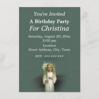 Birthday Angelic Victorian Blonde Girl White Lilie Invitation