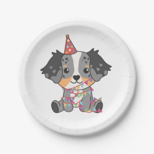 Birthday Animal Cute Australian Shepherd Birthday Paper Plate