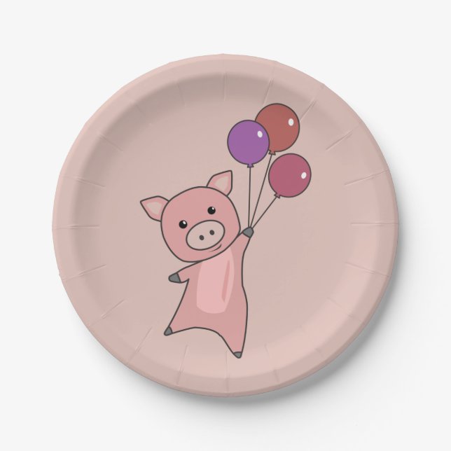 Birthday Animal Cute Pig for Kids Birthday Party Paper Plate (Front)