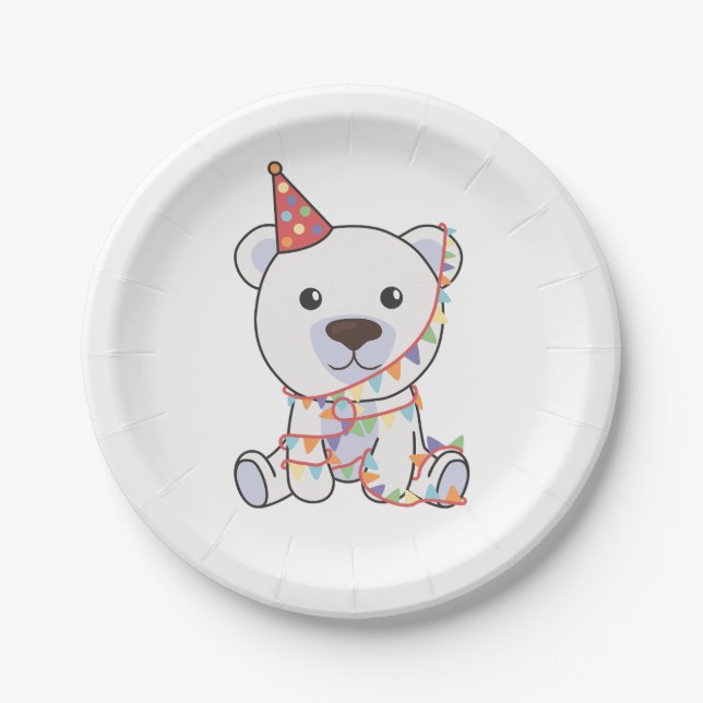 Birthday Animal Cute Polar Bear Birthday Party Paper Plate (Front)