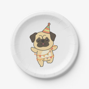 Birthday Animal Cute Pug for Kids Birthday Party Paper Plate