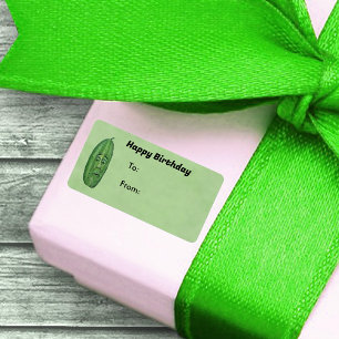 Birthday Anthropomorphic Green Pickle With Face Label