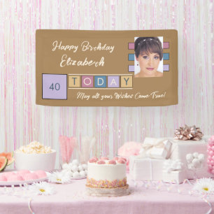 Birthday any age add photo name brown party banner
