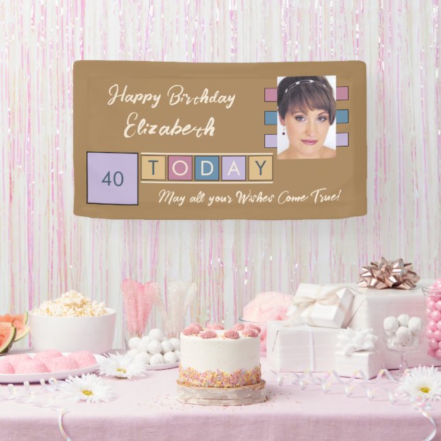 Birthday any age add photo name brown party banner (Party)