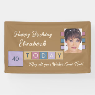 Birthday any age add photo name brown party banner