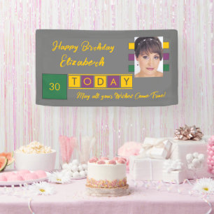 Birthday any age add photo name green grey party banner