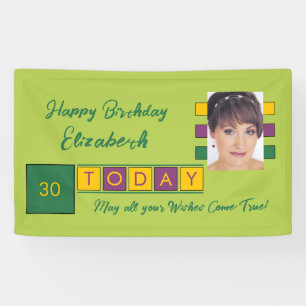 Birthday any age add photo name green party banner