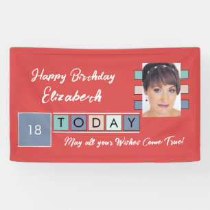 Birthday any age add photo name red party banner