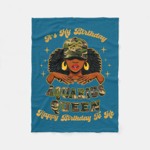 Birthday Aquarius Queen Camo Black Woman African Z Fleece Blanket