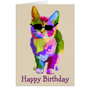 Birthday art cool pop art kitty cat