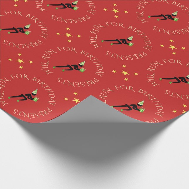 Birthday athlete custom text black red wrapping paper (Corner)