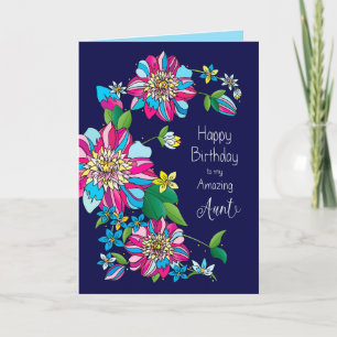 Birthday, Aunt, Bright Bold & Colorful Flowers Card