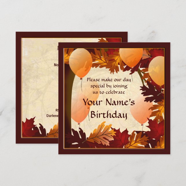 Birthday Autumn Colours Tree Leaves Custom Party Invitation (Front/Back)