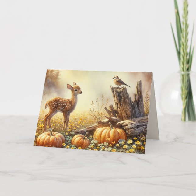 Birthday Autumn Fawn In a Pumpkin Patch Card (Front)