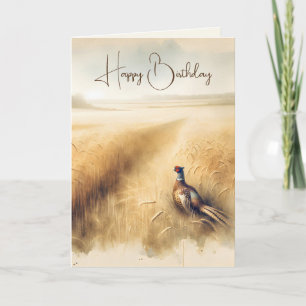 Birthday Autumn Pheasant In Wheat Card